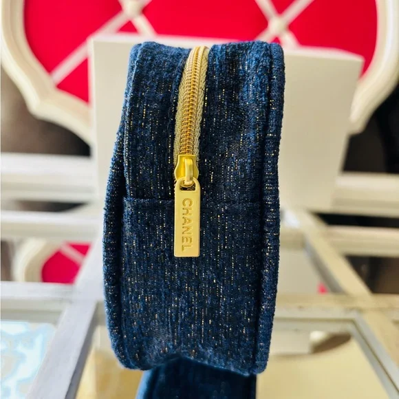 CHANEL Blue with Gold Metallic Accents Cosmetic Bag - Picture 2 of 4